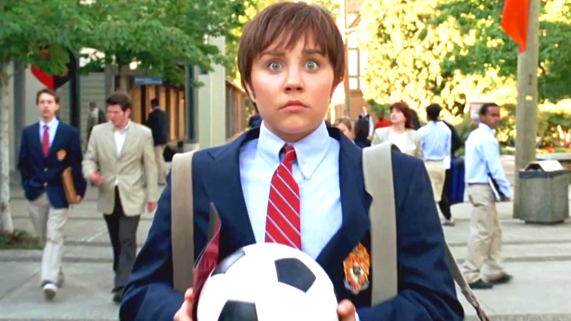 Amanda Bynes as Viola in _She's The Man_, a 20th-century film adaptation of _Twelfth Night_ 